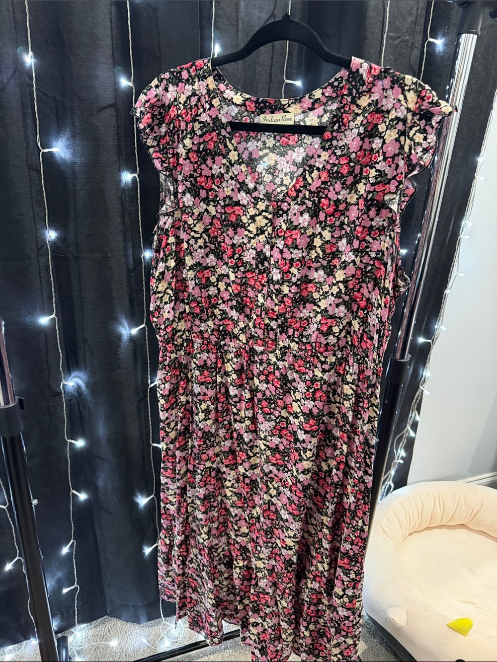 Indigo Rose Pink & Black Floral Midi Dress